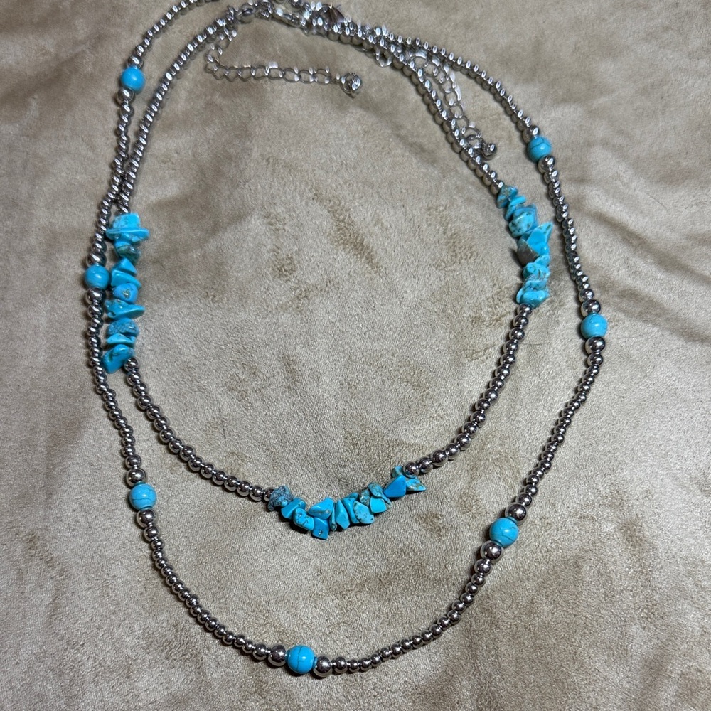 Turquoise Bead Layered Necklace - Women's Fashion Jewelry